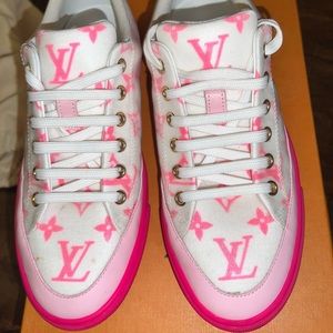 LOUIS VUITTON Hot Pink & White Monogram LV STELLAR Lace Up Sneakers